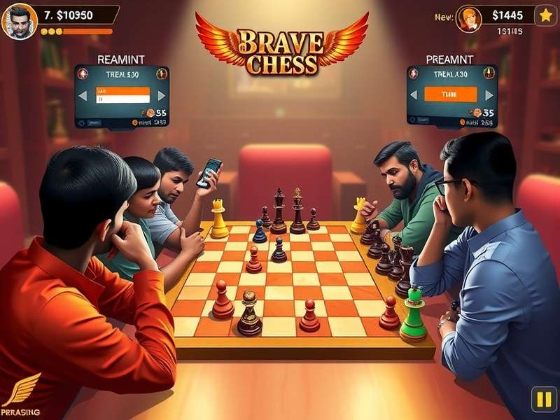 Brave Chess game interface showing traditional chess board with Indian themed pieces