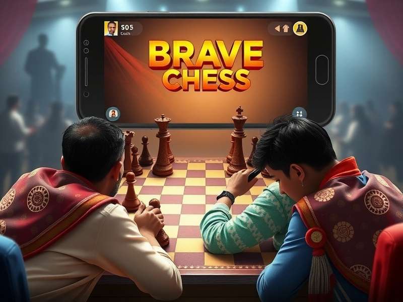 Brave Chess tournament scene with Indian players competing on mobile devices